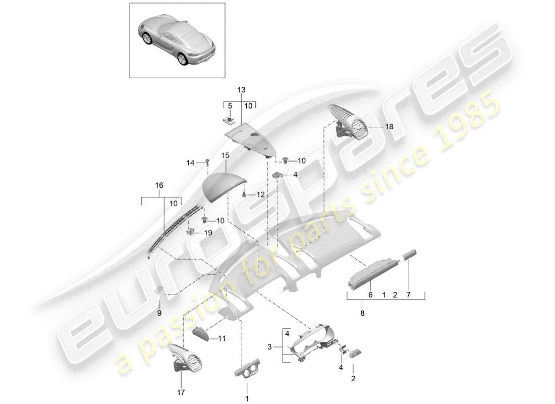 porsche 2020 (718 cayman) accessories part diagram