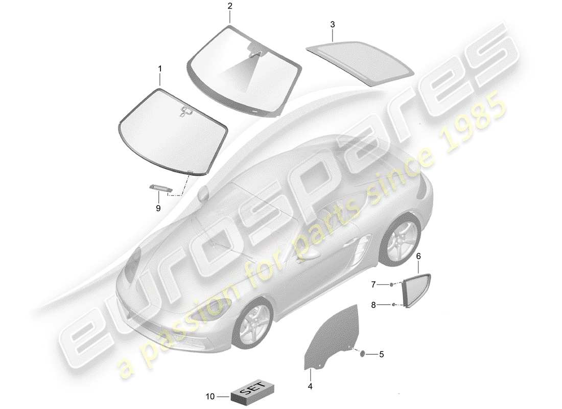porsche 2020 (718 cayman) windshield glass part diagram