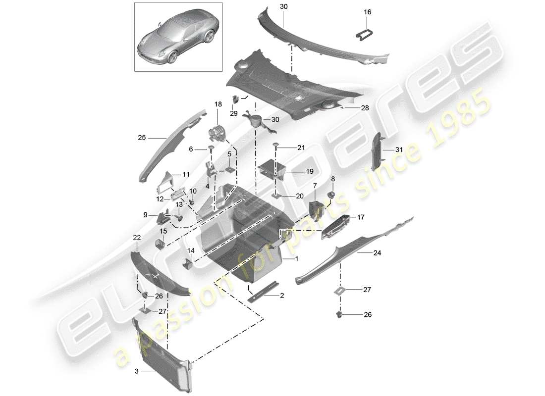 porsche 2012 (991-1) luggage compartment part diagram