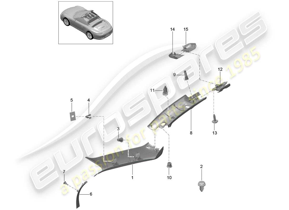 porsche 2012 (991-1) a-pillar part diagram