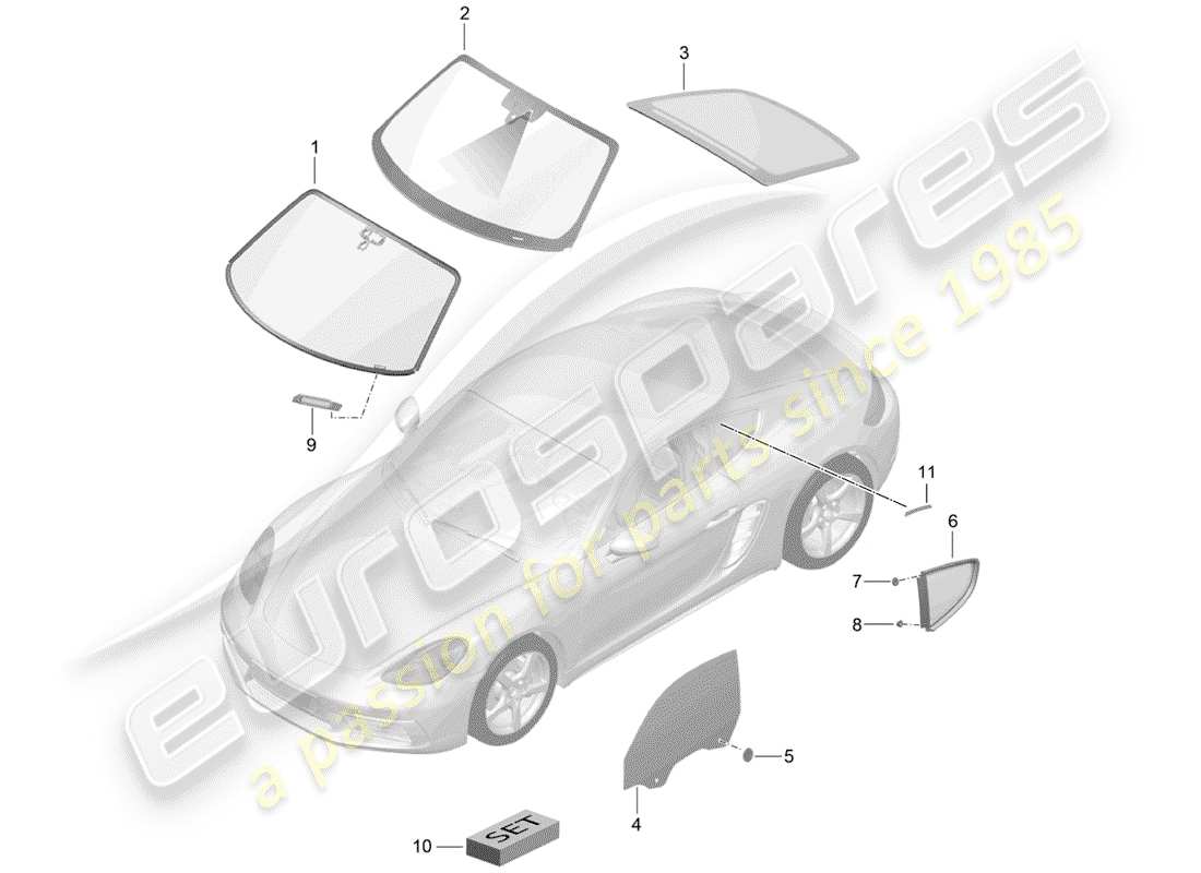 porsche 2019 (718 cayman) windshield glass part diagram