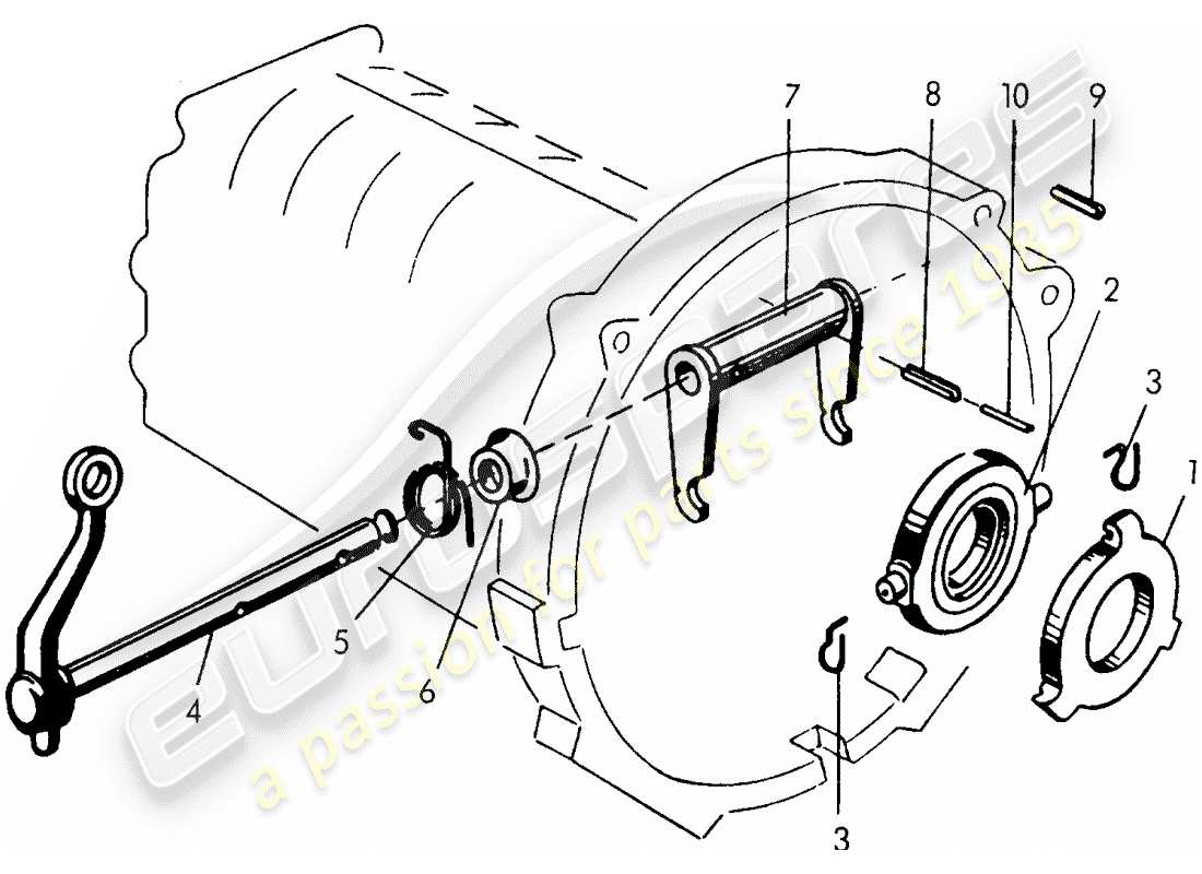 porsche 1954 (356/356a) clutch release - for - tunnel - transmission - g 11 001 >> 25 000 - - m 90 501 >> 91 000 part diagram