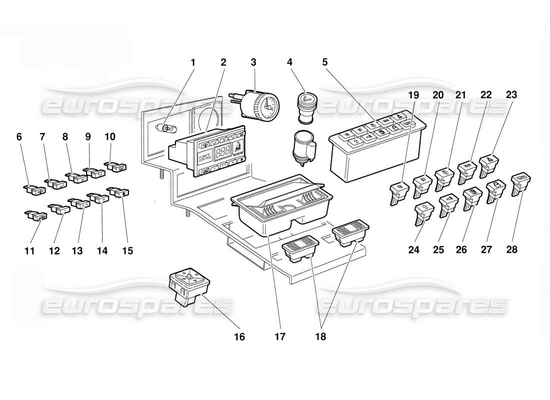 lamborghini diablo (1991) tunnel panel instruments part diagram