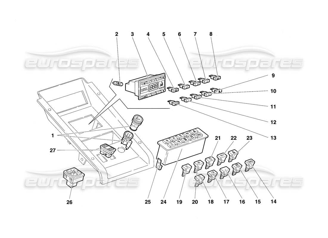 lamborghini diablo sv (1997) tunnel panel instruments part diagram