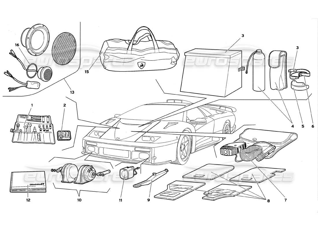 lamborghini diablo gt (1999) accessories parts diagram