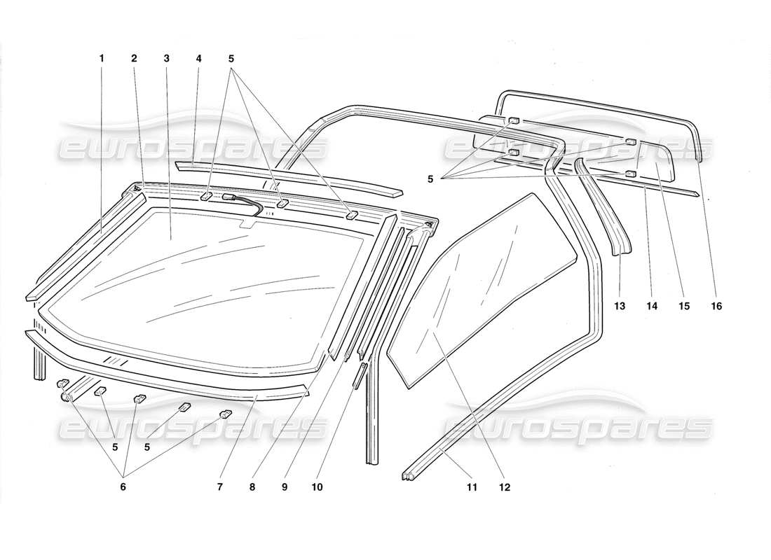 lamborghini diablo roadster (1998) windows parts diagram