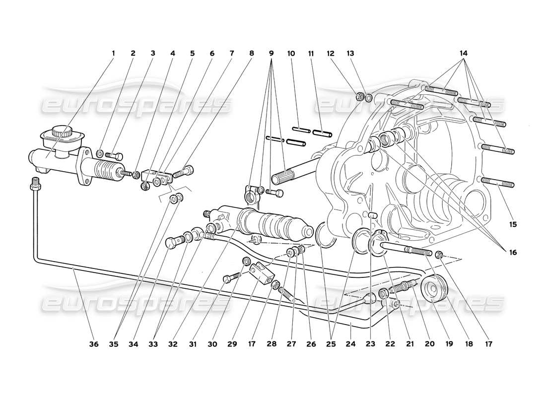 lamborghini diablo sv (1999) clutch control levers part diagram