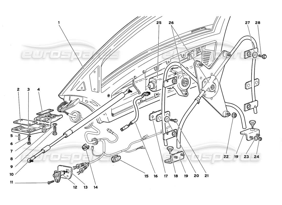 lamborghini diablo gt (1999) door window mechanism parts diagram