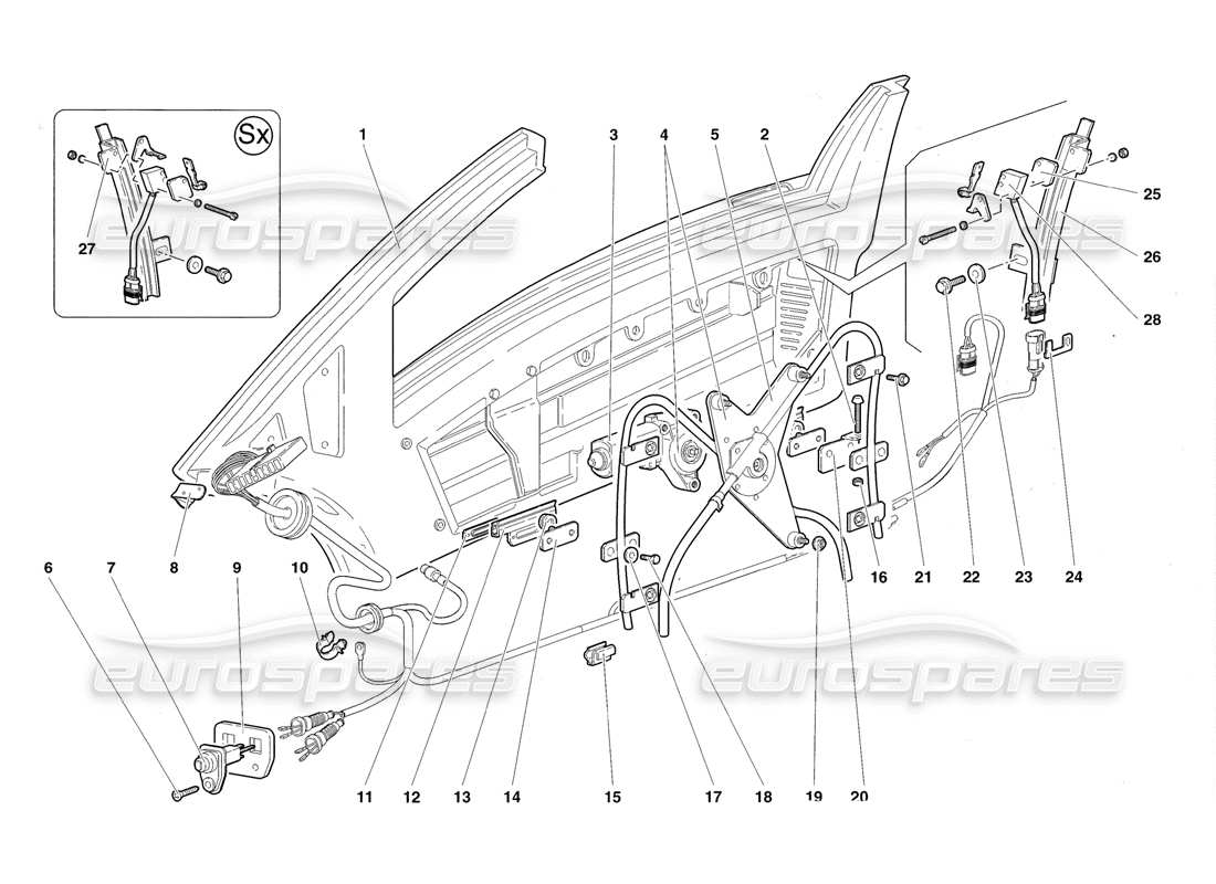 lamborghini diablo roadster (1998) doors parts diagram