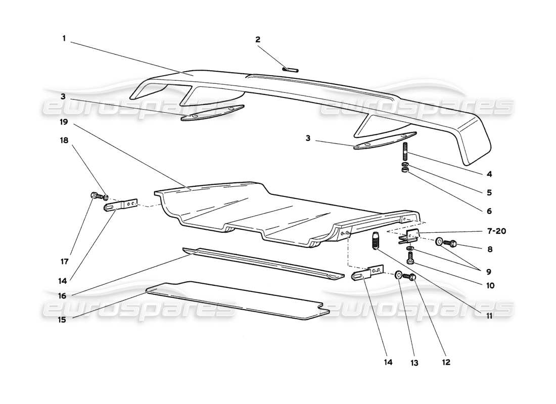 lamborghini diablo 6.0 (2001) rear bonnet and spoiler part diagram