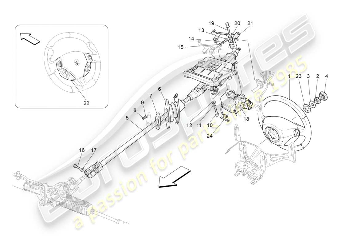 maserati granturismo s (2015) steering column and steering wheel unit part diagram