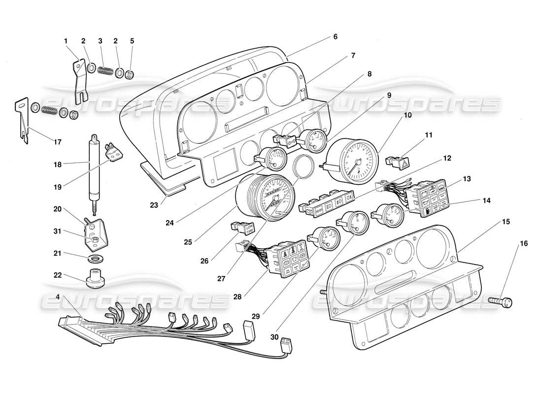 lamborghini diablo (1991) dashboard instruments part diagram