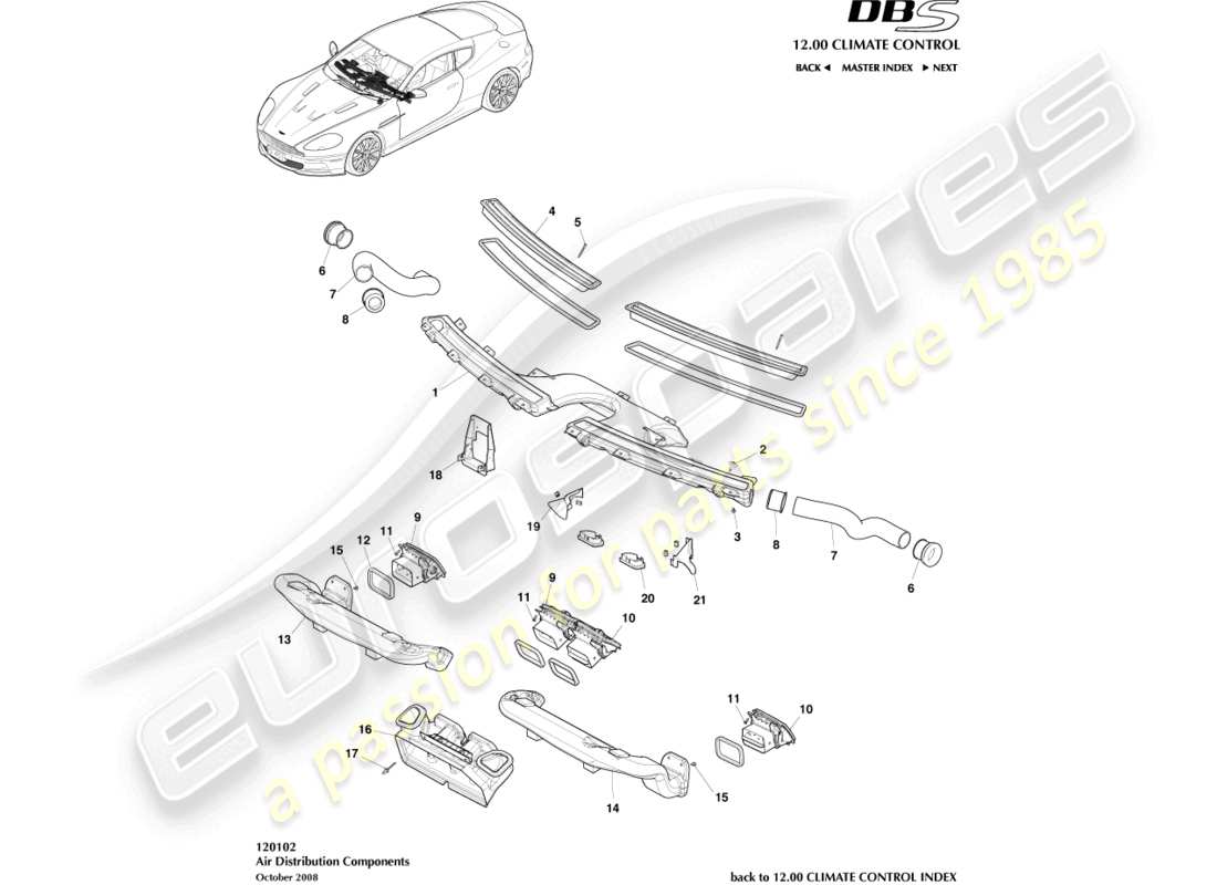 aston martin dbs (2008) air distribution components parts diagram