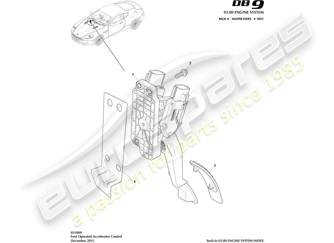 aston martin db9 (2004) accelerator control parts diagram