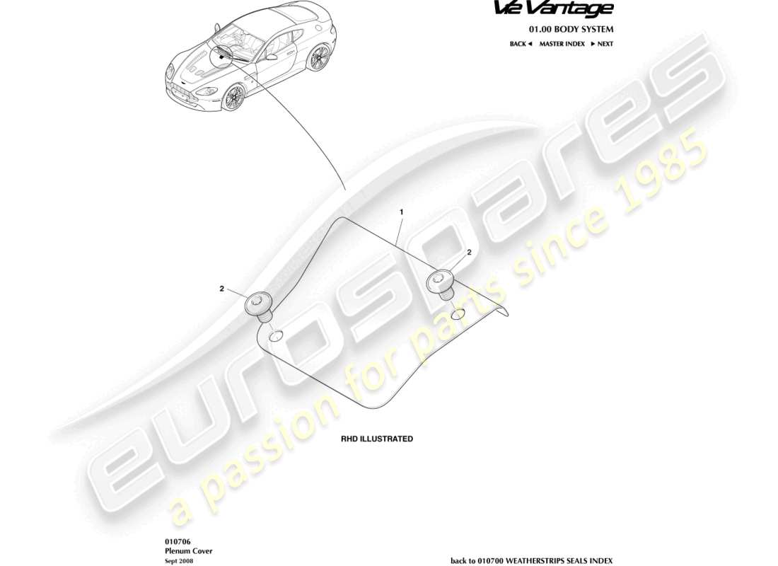 aston martin v12 vantage (2013) plenum cover part diagram