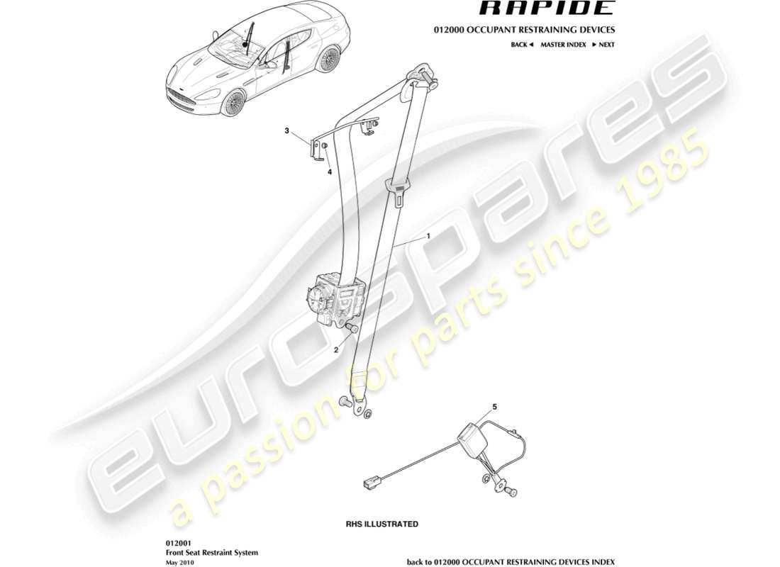 aston martin rapide (2017) front seat belts part diagram