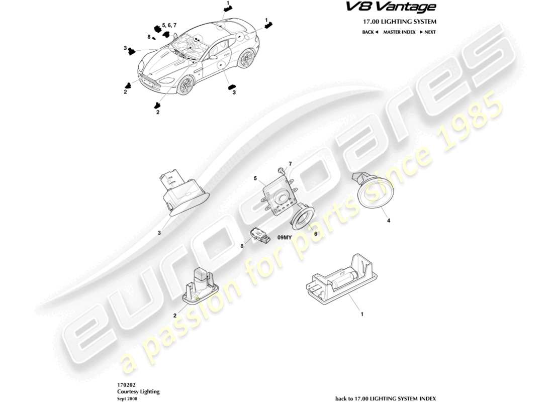 aston martin v8 vantage (2011) courtesy lighting part diagram