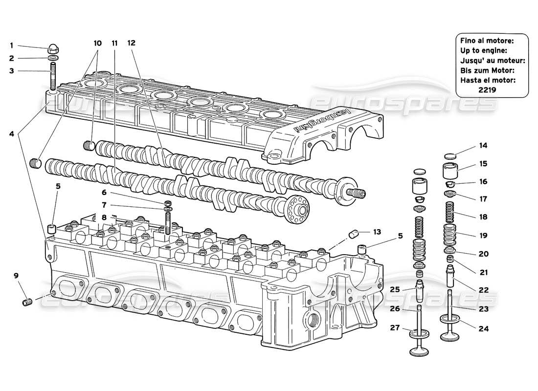 lamborghini diablo sv (1999) right cylinder head parts diagram