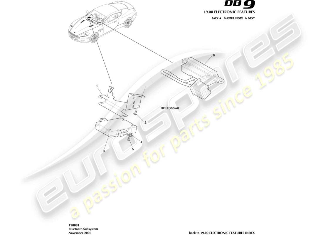 aston martin db9 (2006) bluetooth subsystem part diagram