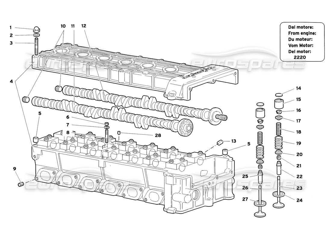 lamborghini diablo sv (1999) right cylinder head parts diagram