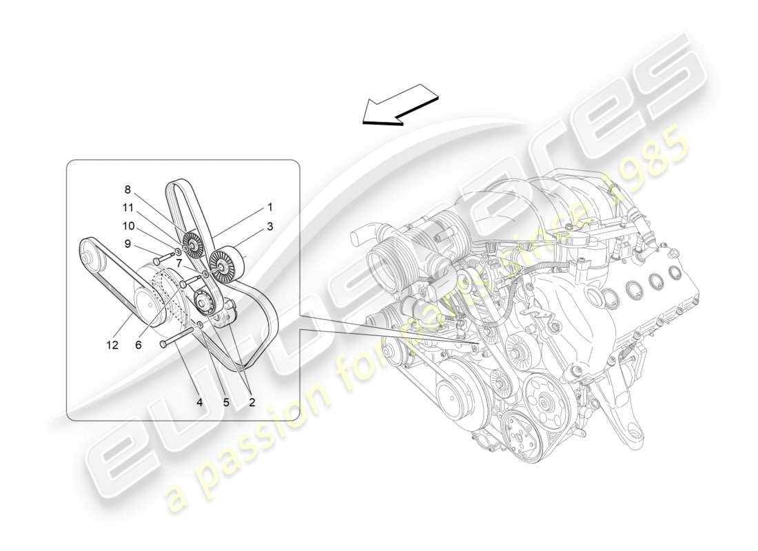 maserati granturismo (2010) auxiliary device belts part diagram