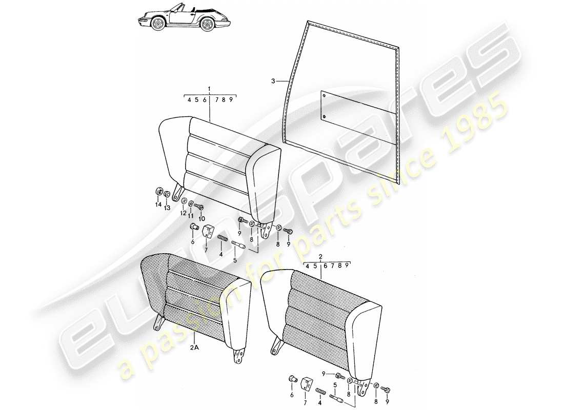 a part diagram from the porsche 1991 (seats for 944/968/911/928) parts catalogue