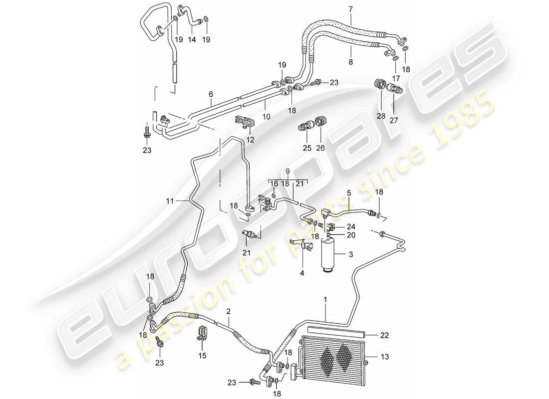 porsche 2008 (987 cayman) refrigerant circuit part diagram