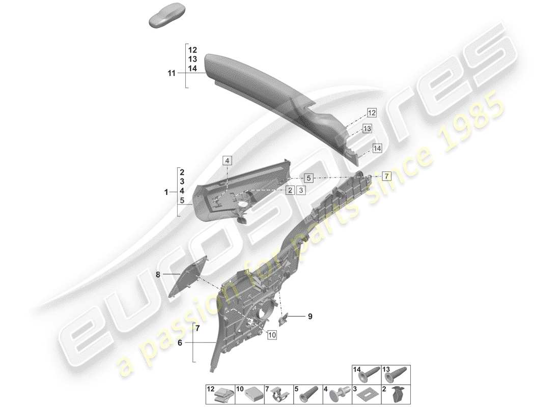 porsche 2020 (992-1) lining, pillar c part diagram