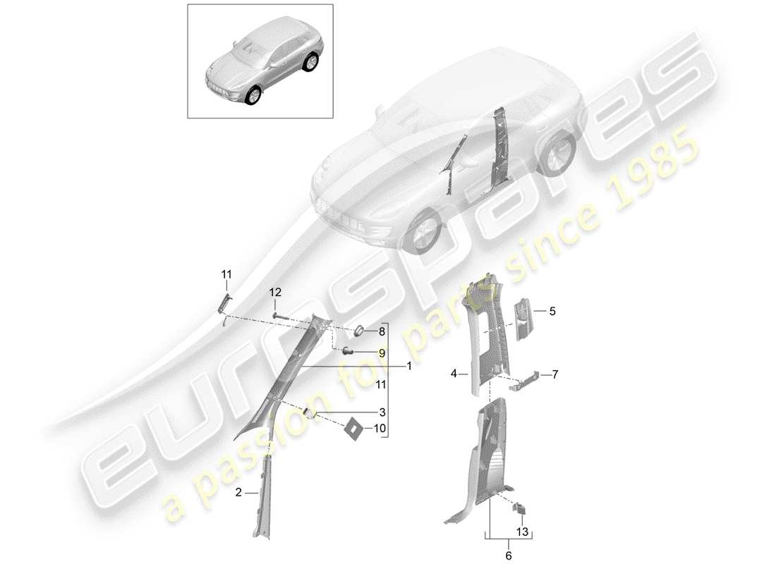 porsche 2017 (macan) a-pillar parts diagram
