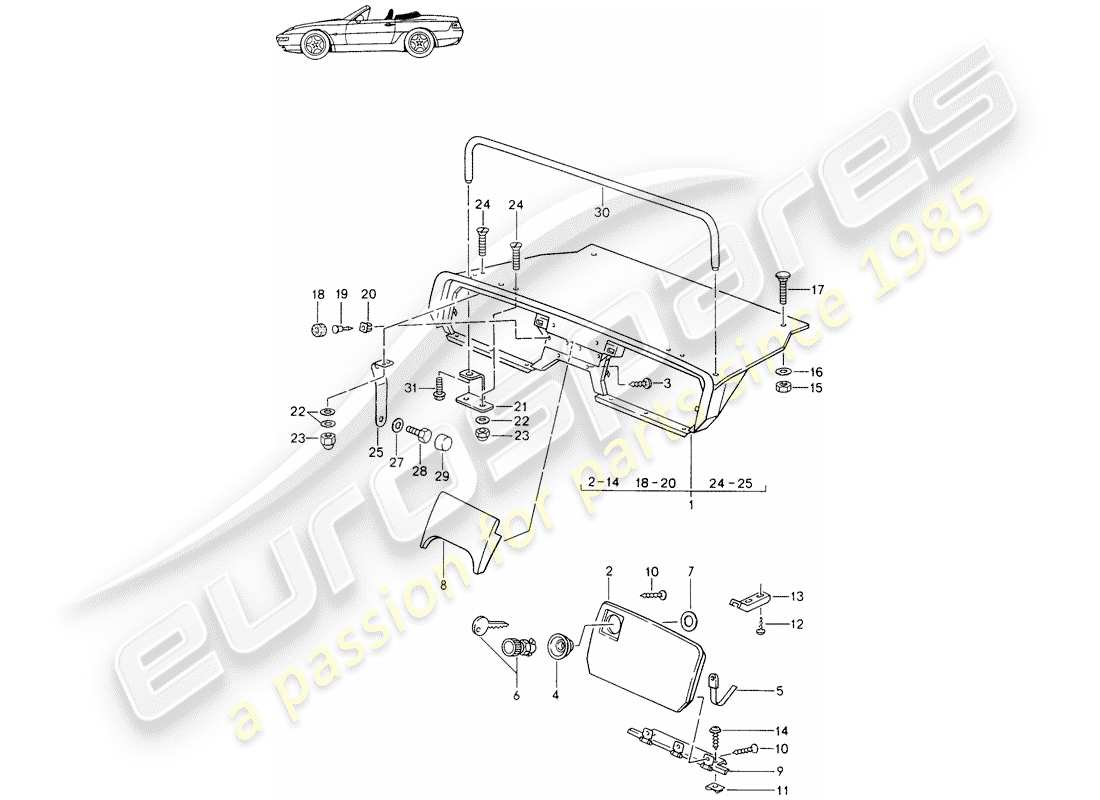 porsche seat 944/968/911/928 (1995) rear luggage dump - complete - d - mj 1994>> - mj 1995 parts diagram