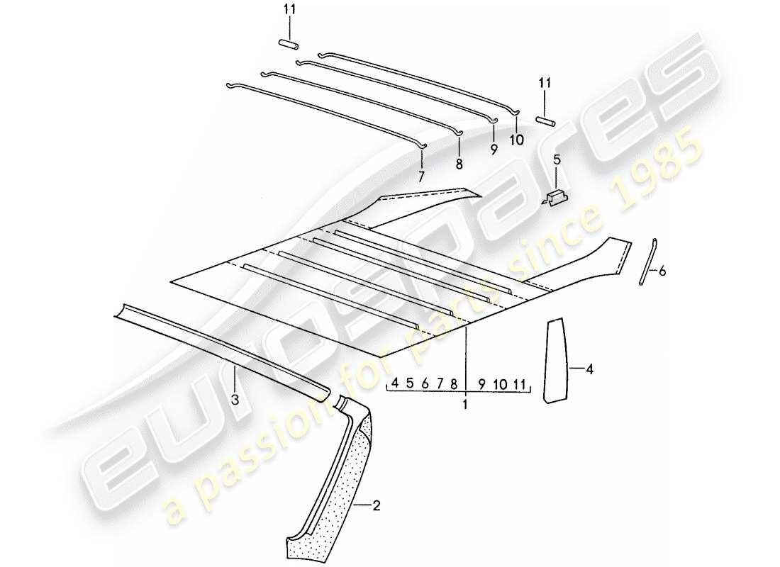 porsche 1987 (959) roof trim panel part diagram