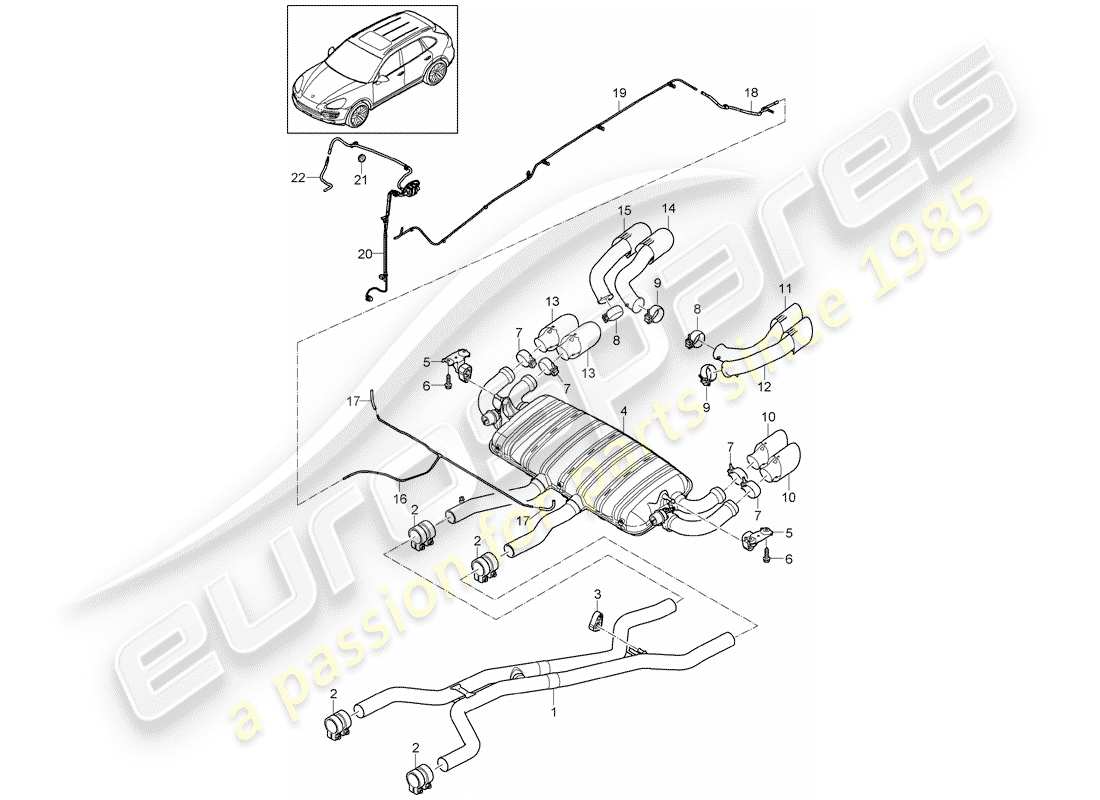 porsche 2015 (cayenne e2 92a) exhaust system part diagram