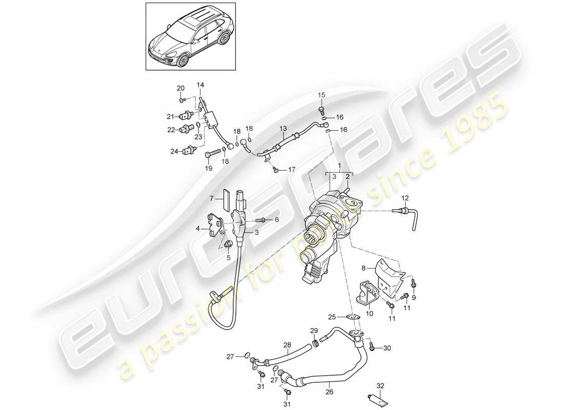 porsche cayenne e2 (2012) exhaust gas turbocharger parts diagram