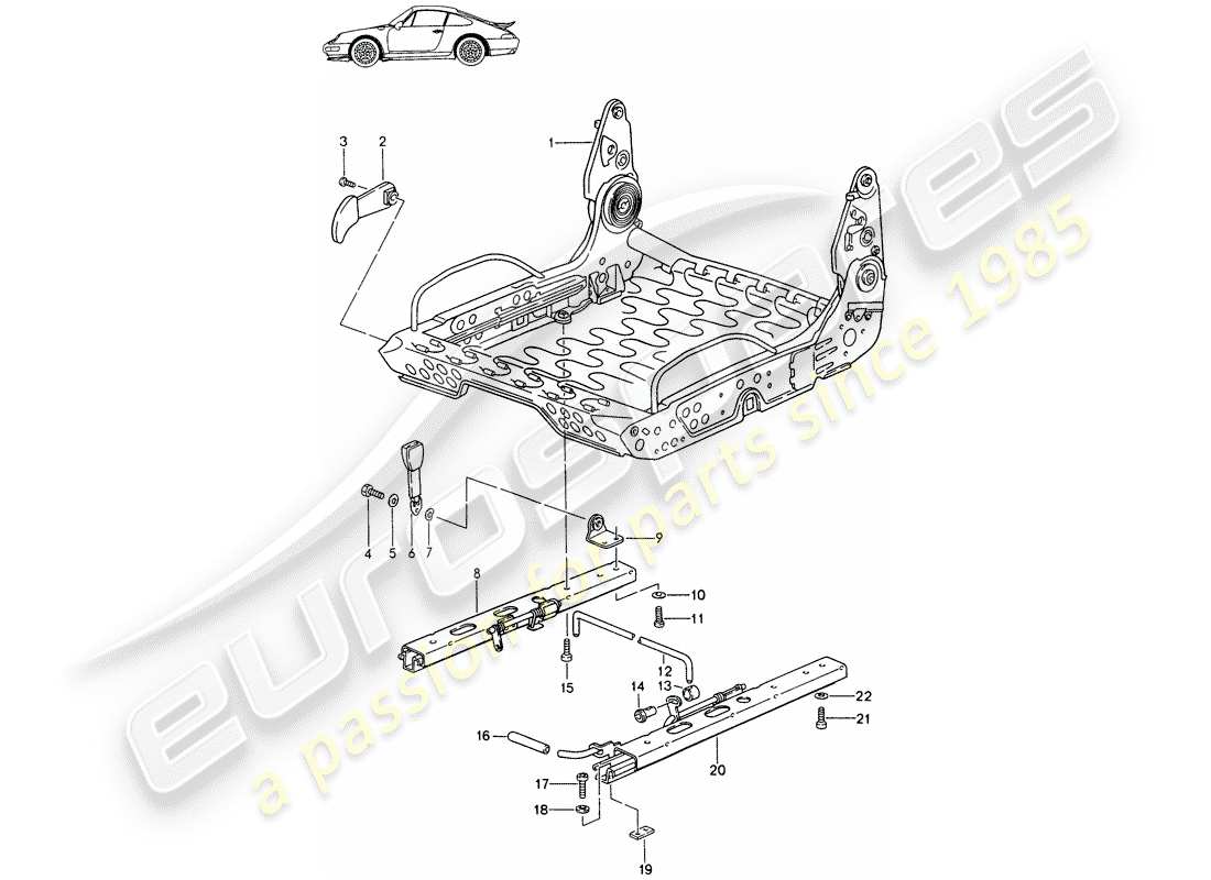 porsche seat 944/968/911/928 (1990) frame for seat - sports seat - manually adjustable - d - mj 1995>> - mj 1996 parts diagram