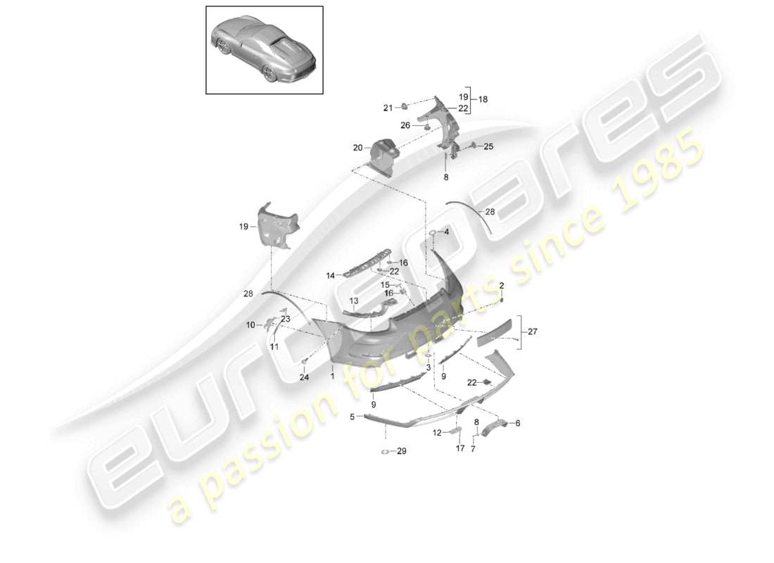 porsche 2020 (991-2 r/gt3/rs) bumper rear parts diagram