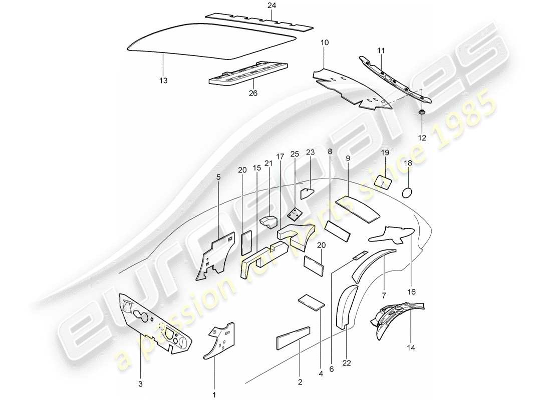 porsche 2008 (997-1 turbo / gt2) body shell parts diagram