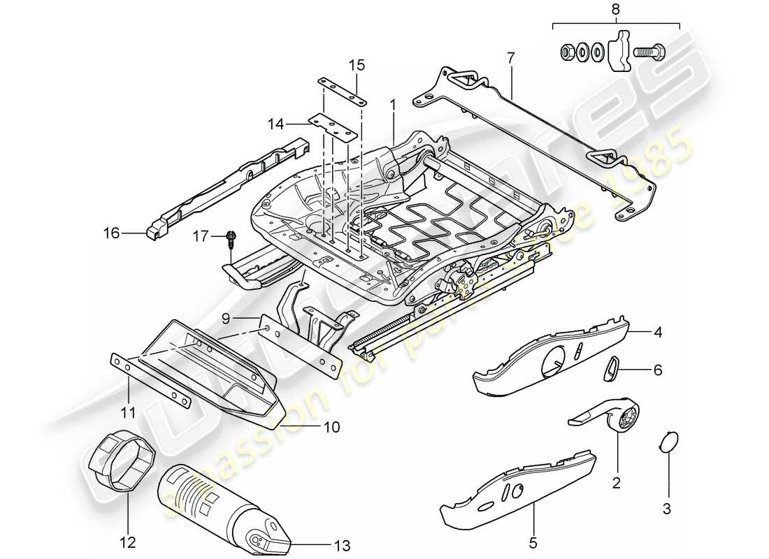 porsche 2009 (997-2 gt3) seat frame part diagram