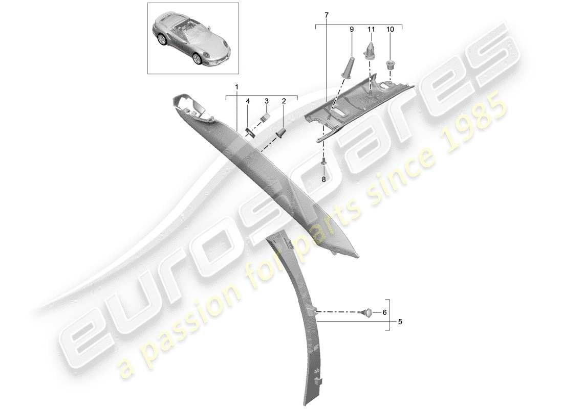 porsche 991 turbo (2014) a-pillar part diagram