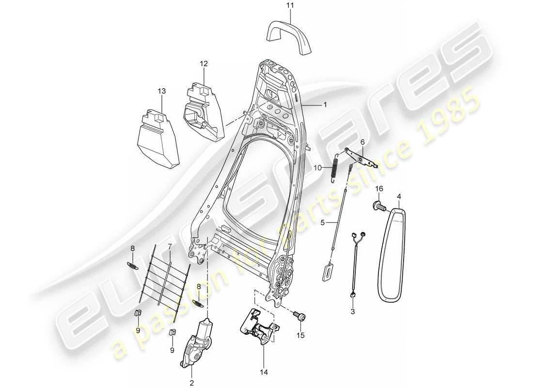 porsche 2009 997-2 turbo / gt2 backrest frame part diagram