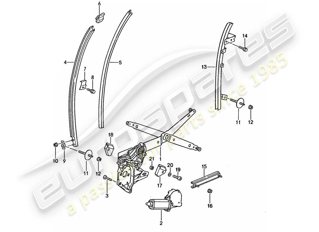 porsche 1991 (944) window regulator - glass channel parts diagram
