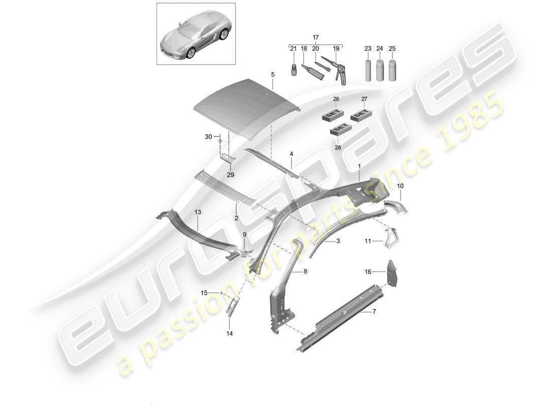 porsche 2016 (981 cayman) roof part diagram