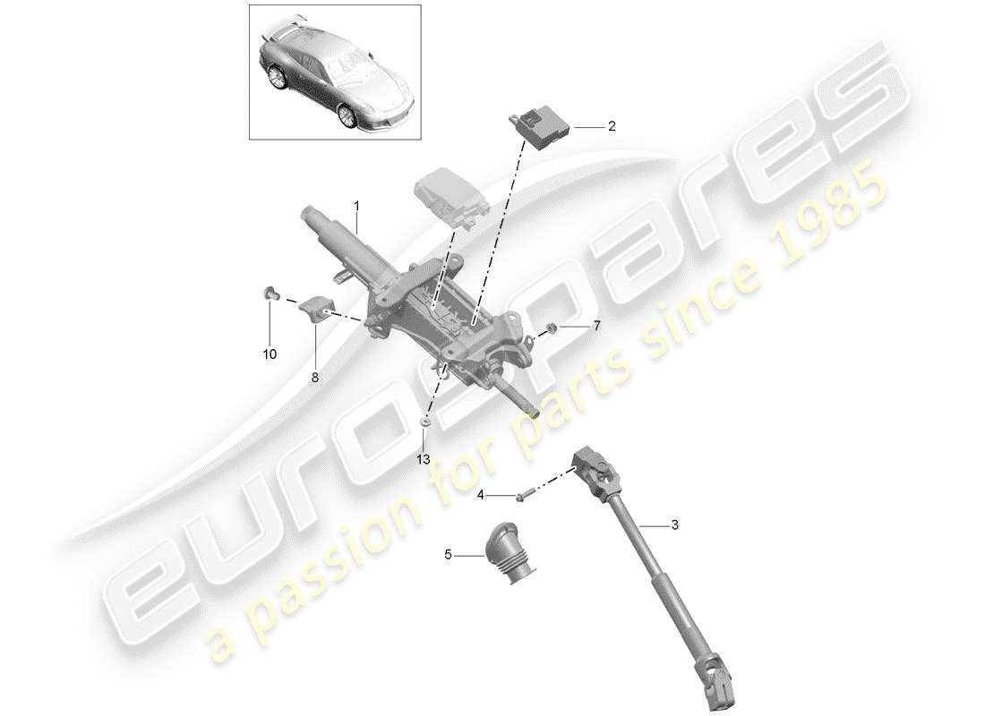 porsche 991r/gt3/rs (2014) steering column parts diagram
