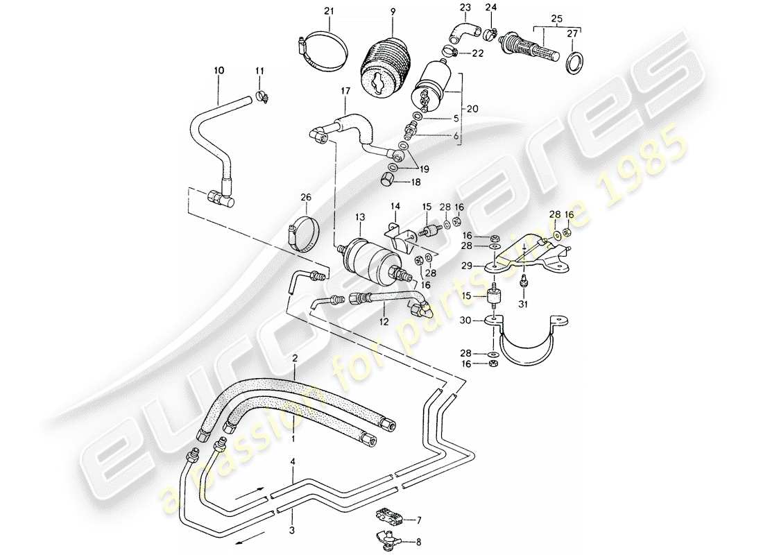 porsche 1992 (968) fuel system parts diagram