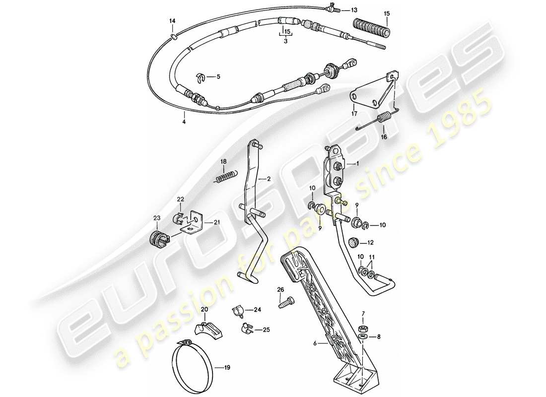 porsche 1986 (944) accelerator pedal - accelerator cable - for - automatic transmission part diagram