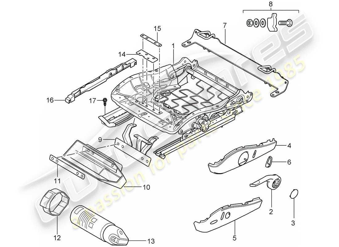 porsche 2008 (987 boxster) seat frame parts diagram