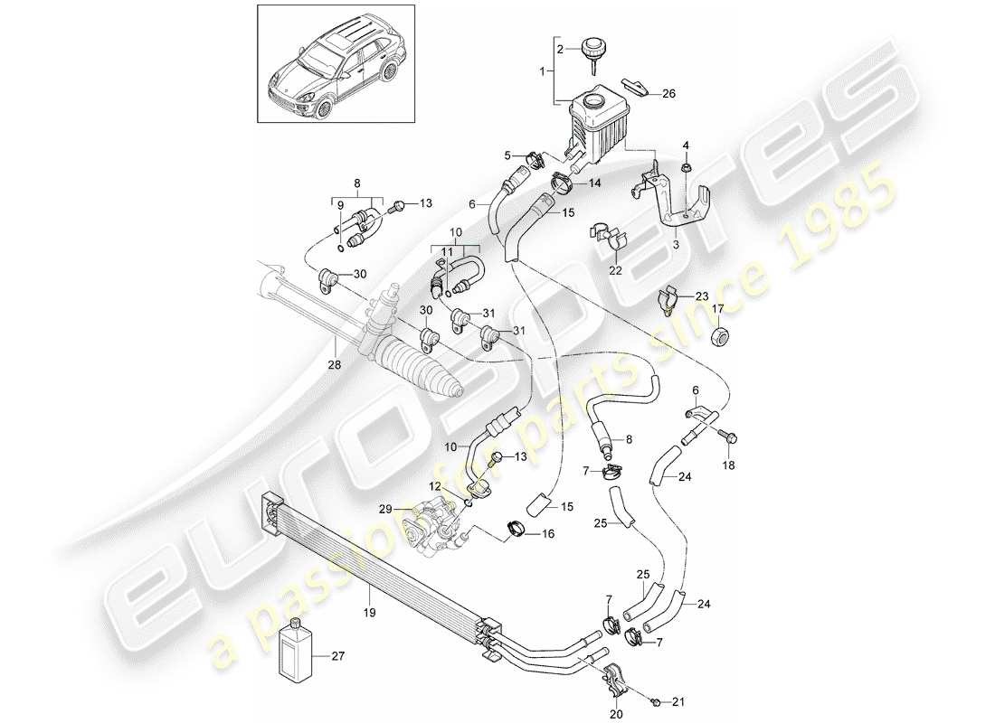 porsche 2017 (cayenne e2 92a) power steering part diagram