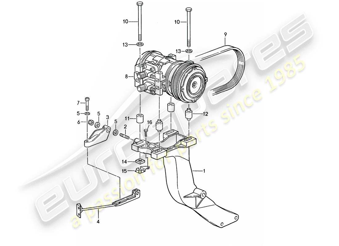 porsche 959 (1987) compressor - bracket parts diagram