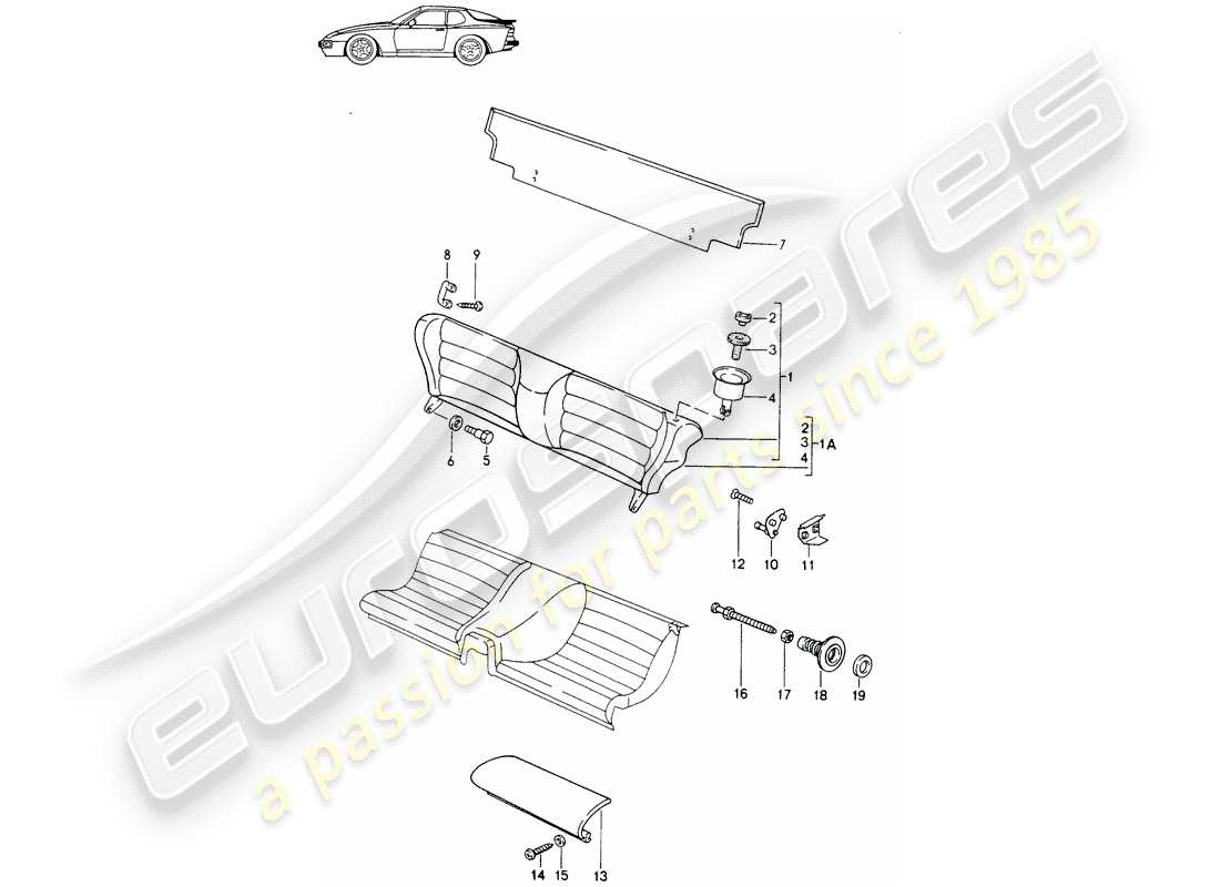 porsche seat 944/968/911/928 (1990) emergency seat - single parts - d >> - mj 1988 parts diagram