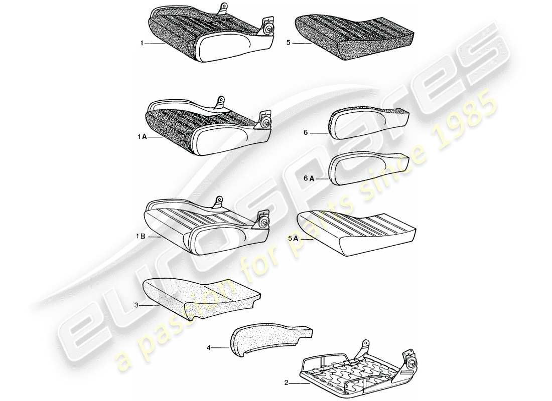 porsche 1981 (924) sports seat - cushion - and - single parts part diagram
