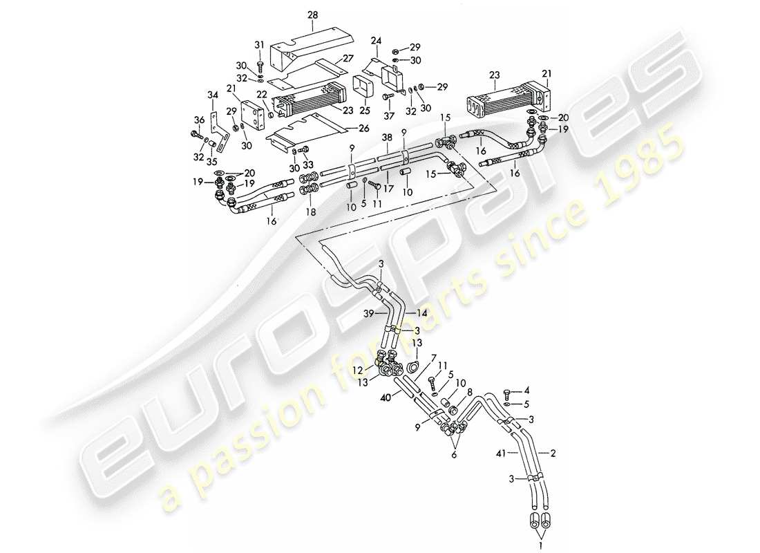 porsche 1962 (356b/356c) oil pipe - oil cooler part diagram